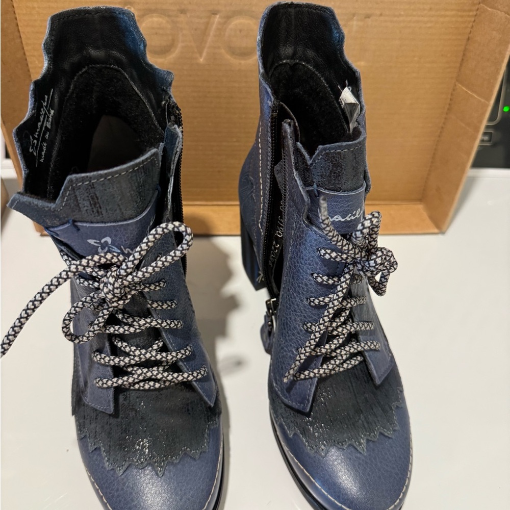 Blue Lace-Up Ankle Boots